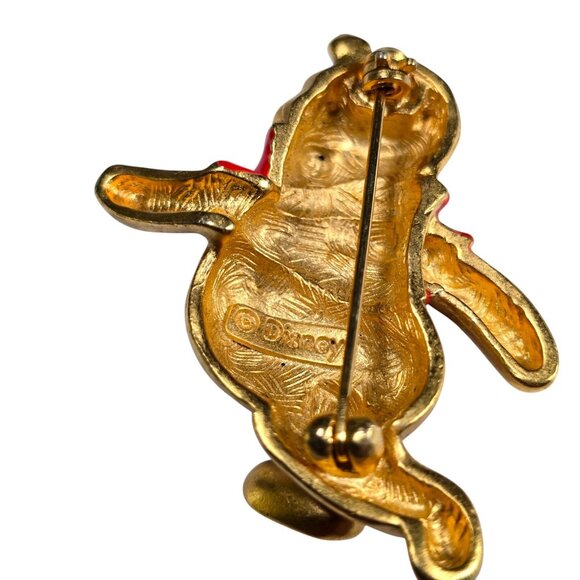Vintage Disney Winnie the Pooh Brooch Pin Gold Red Enamel Running Bear 1990s - Picture 6 of 9